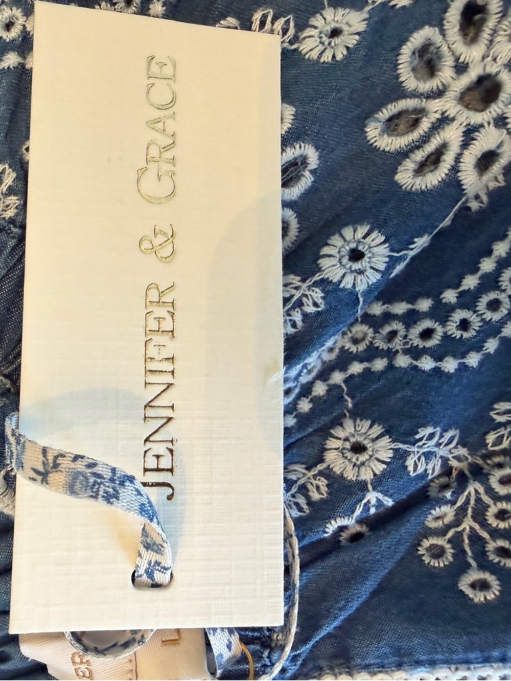 Jennifer & Grace Embroidered Indigo Peasant Blouse NEW WITH TAGS - Picture 6 of 7